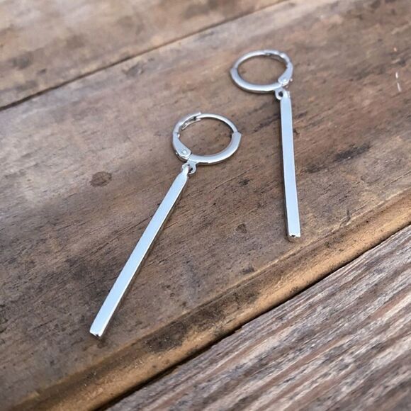 Dangle Charm Huggie Hoop Earrings White Gold Plated - Picture 1 of 3